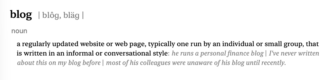 The definition of a blog.