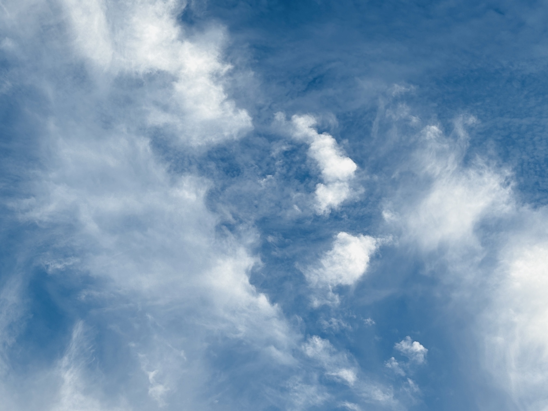 Fluffy white clouds are scattered across a vibrant blue sky.